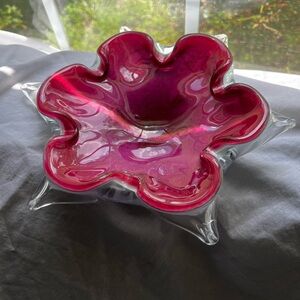 Elegant Murano style Pink Glass Art Bowl